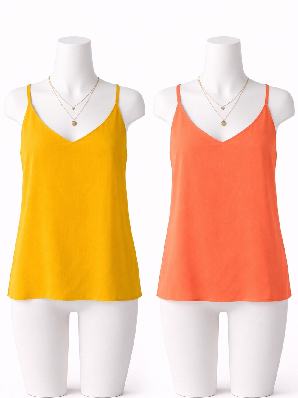 Women's V-Neck Satin Cami Tank Top - Yellow & Coral